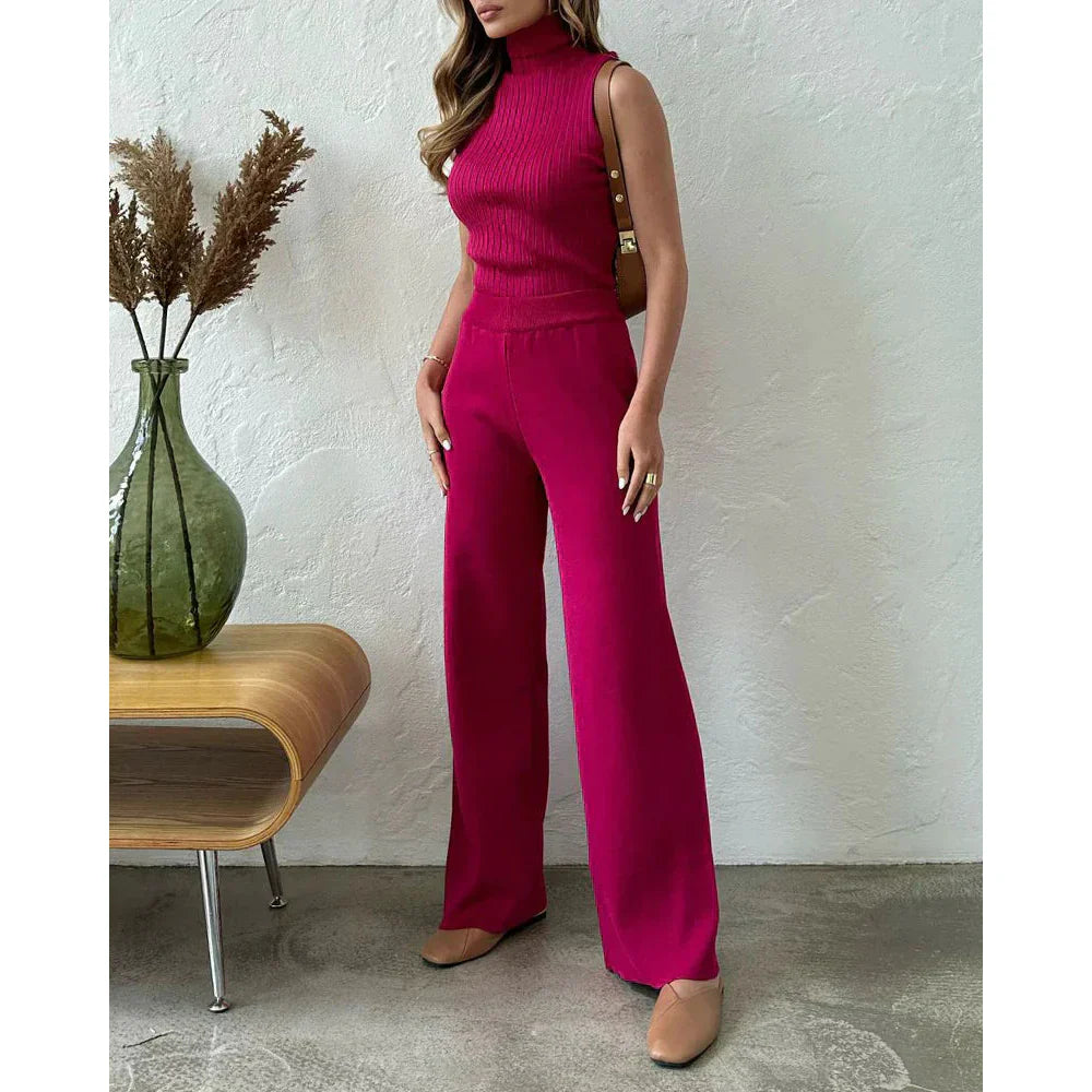 Dames Gebreide Set | Wijde Broek en Coltrui