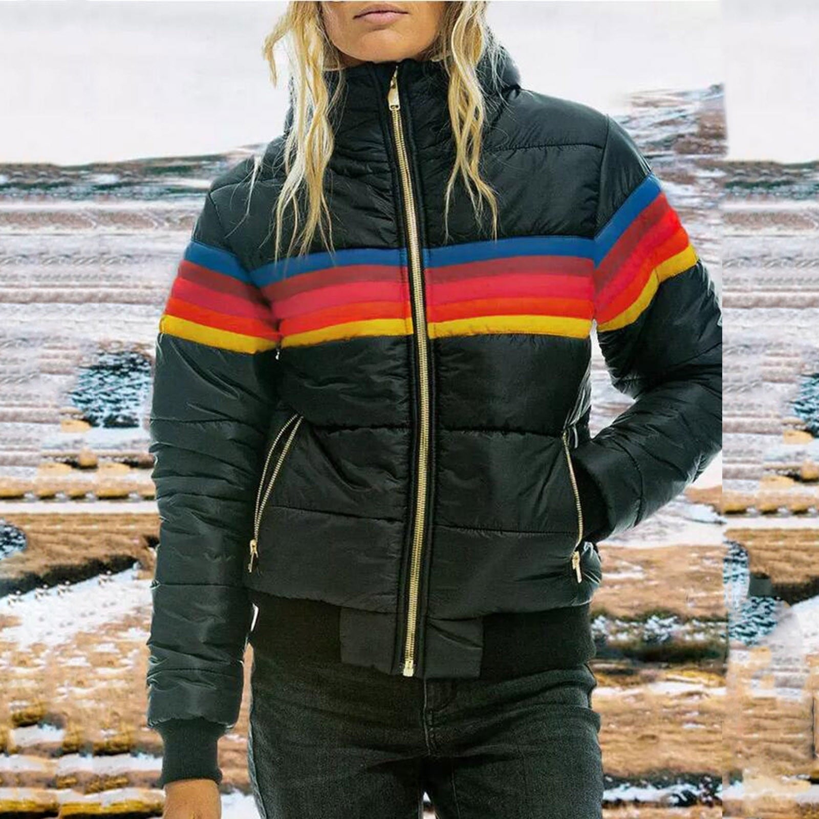 Dames Gewatteerde Puffer Jas met Capuchon | Meerkleurig Winter