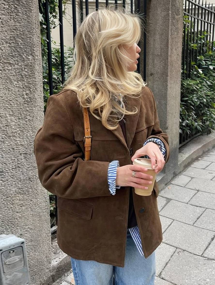 Dames Imitatie Suède Blazer | Vintage Stijl Met Knopen