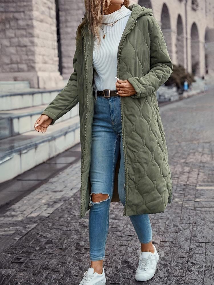 Dames Lange Winterjas | Olive Green, Waterdicht
