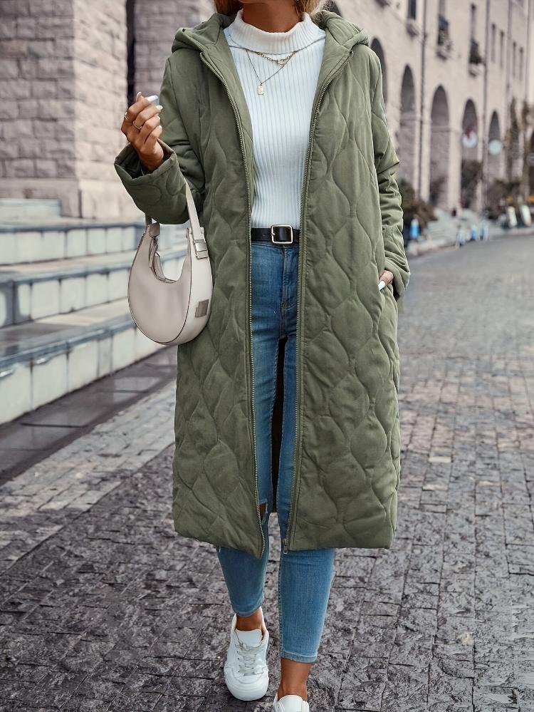 Dames Lange Winterjas | Olive Green, Waterdicht