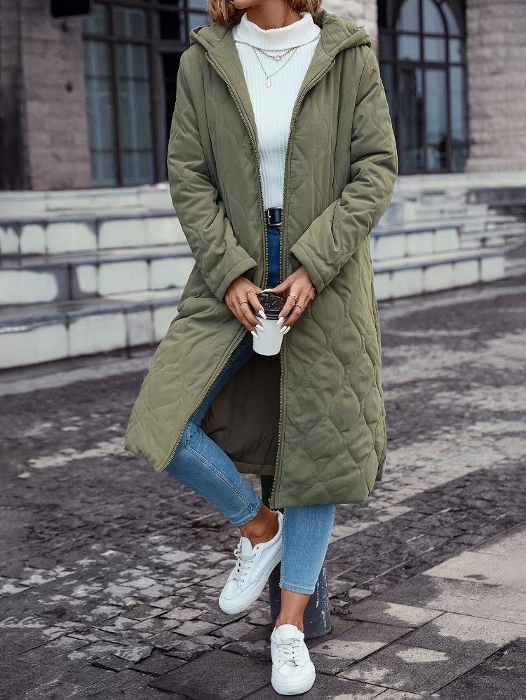 Dames Lange Winterjas | Olive Green, Waterdicht