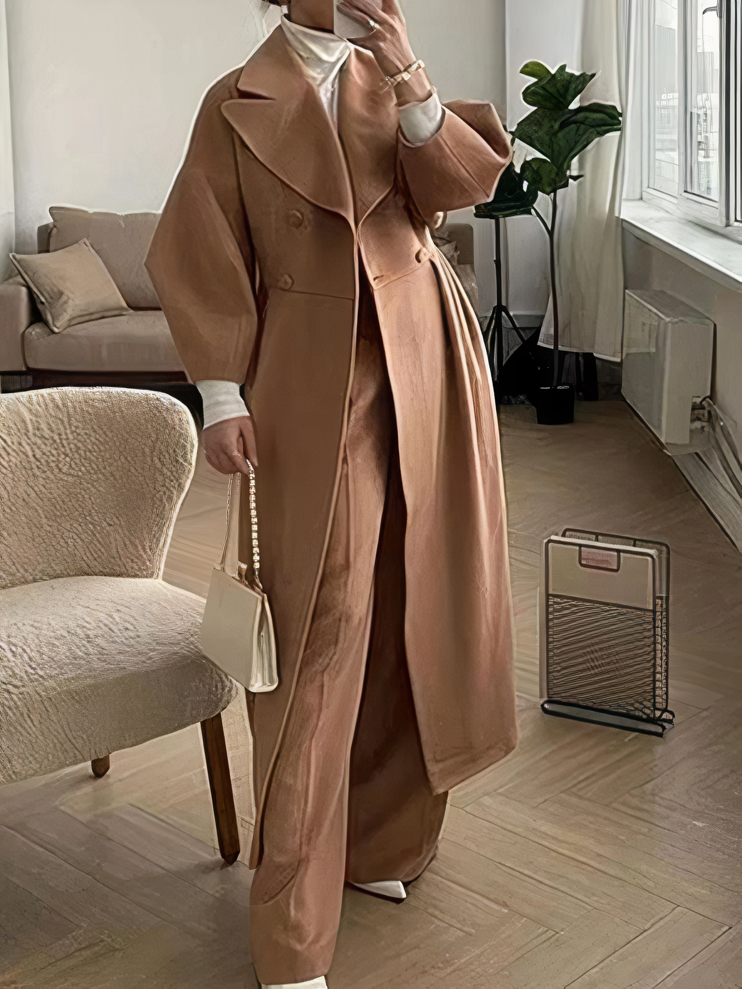Dames Winter Lange Jas | Lantaarnmouwen