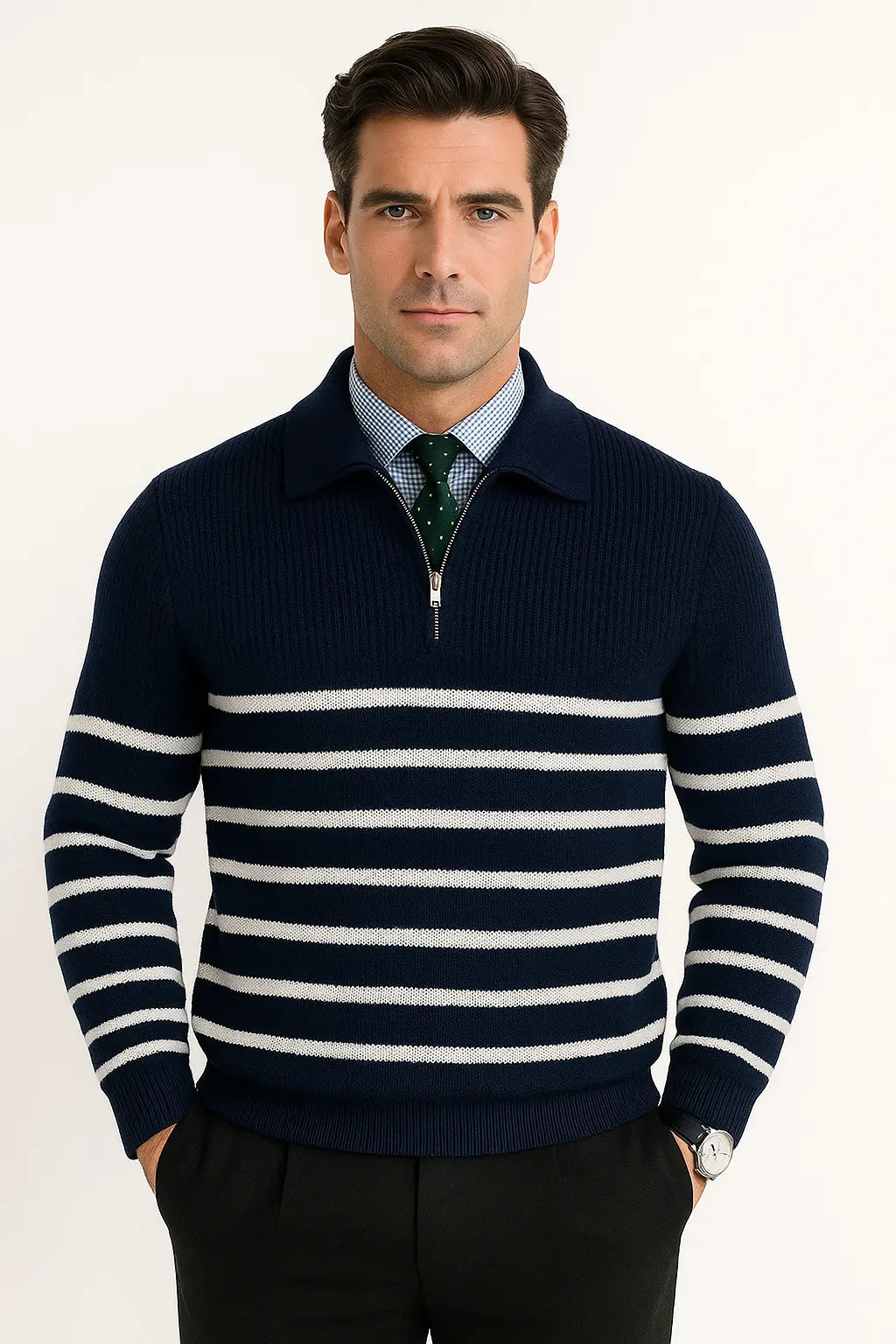 Heren Half-Zip Trui met Gestreept Patroon | Casual