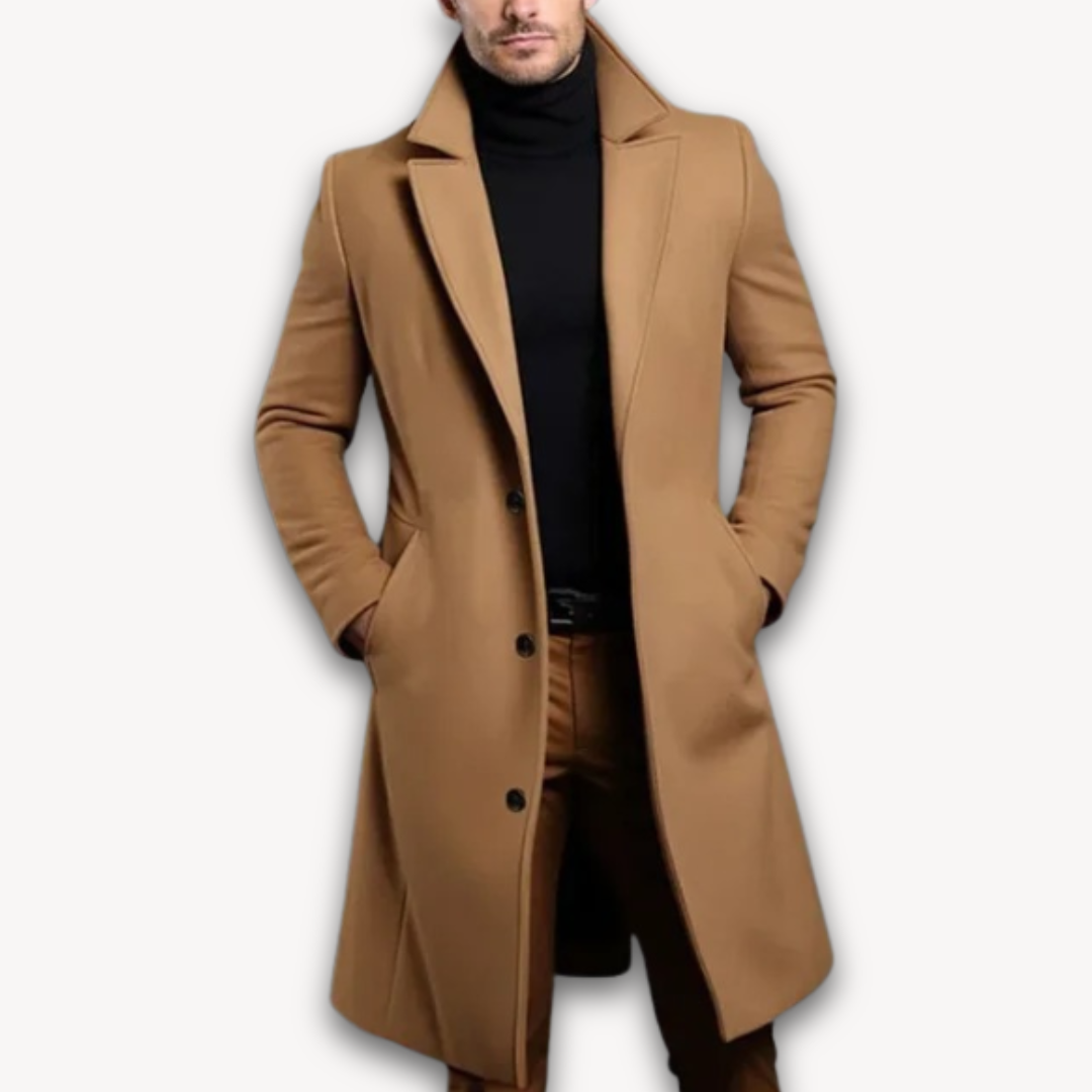 Heren Lange Overjas | Wollen Blenden Slim Fit Design