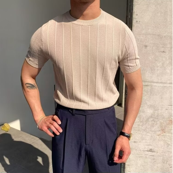 Heren Slim Fit T-Shirt | Gestreept Patroon