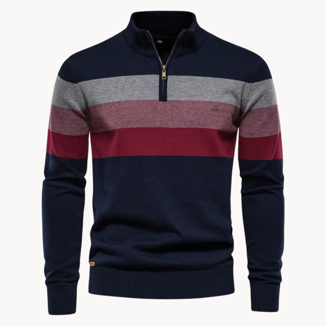 Matteo | Quarter-Zip Trui met Streeppatroon, Gebreide Blend