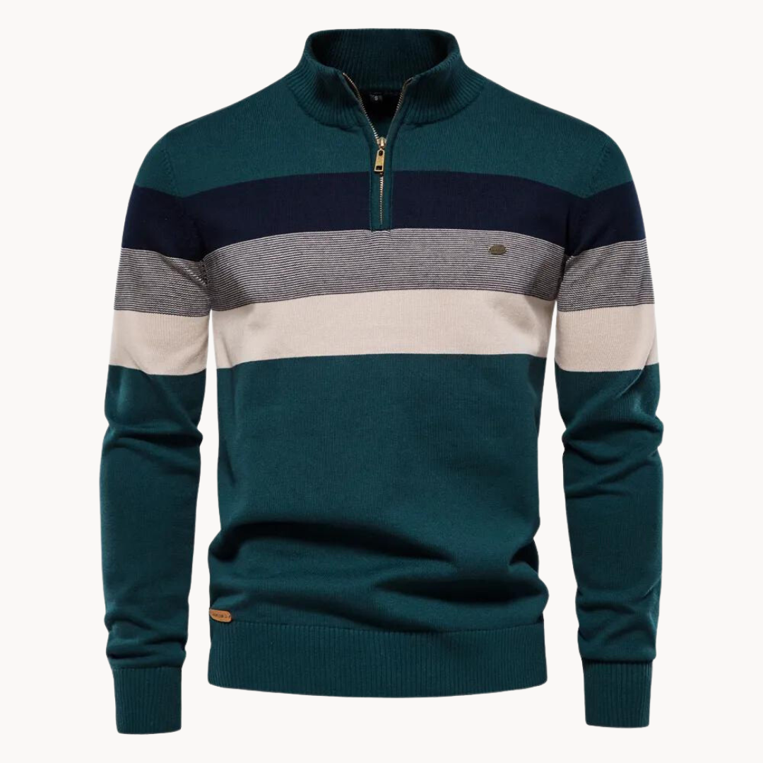 Matteo | Quarter-Zip Trui met Streeppatroon, Gebreide Blend