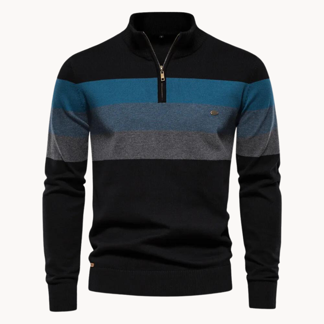 Matteo | Quarter-Zip Trui met Streeppatroon, Gebreide Blend
