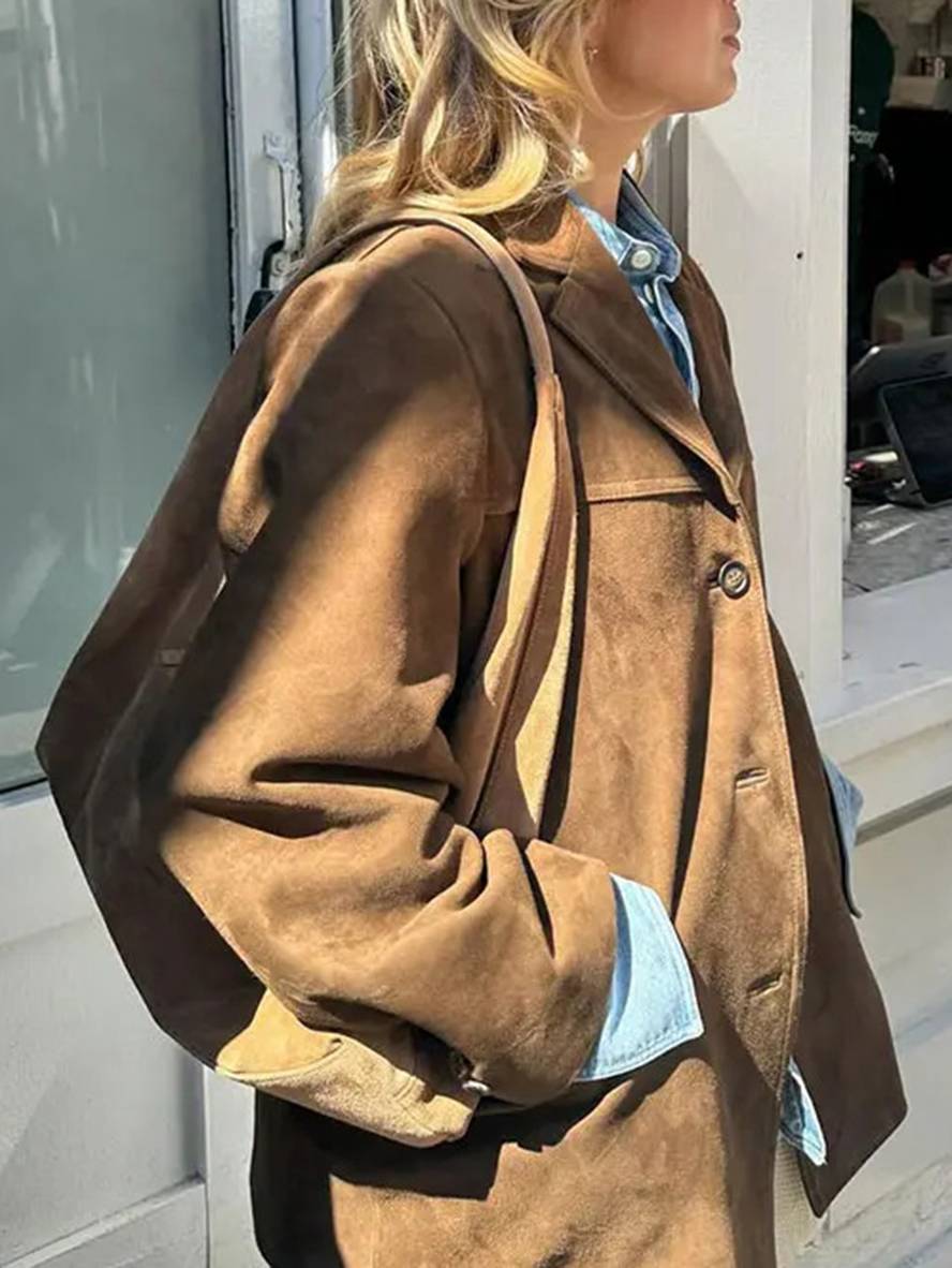 Dames Imitatie Suède Blazer | Vintage Stijl Met Knopen