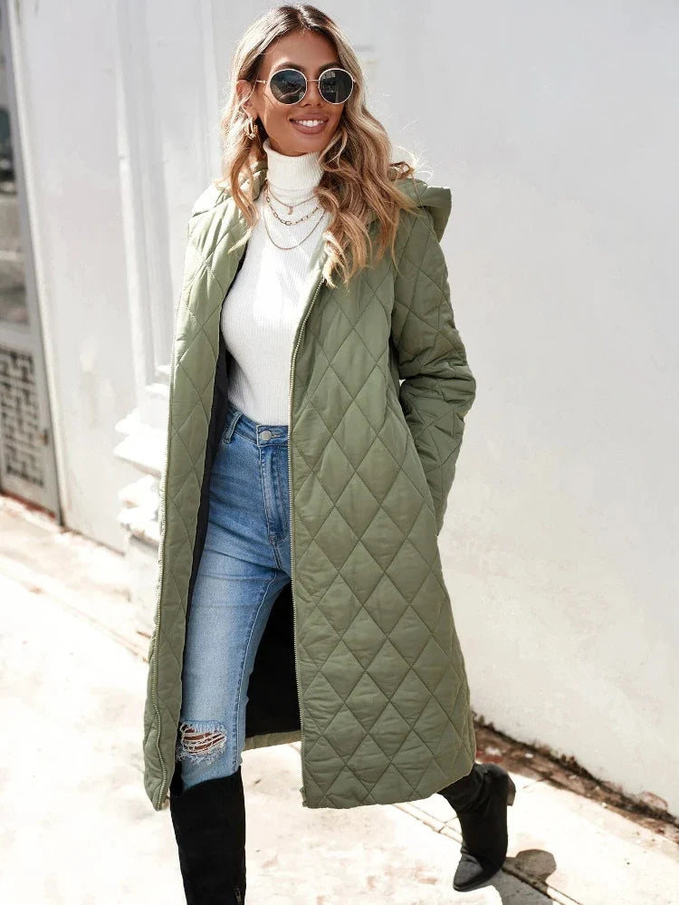 Dames Lange Winterjas | Olive Green, Waterdicht