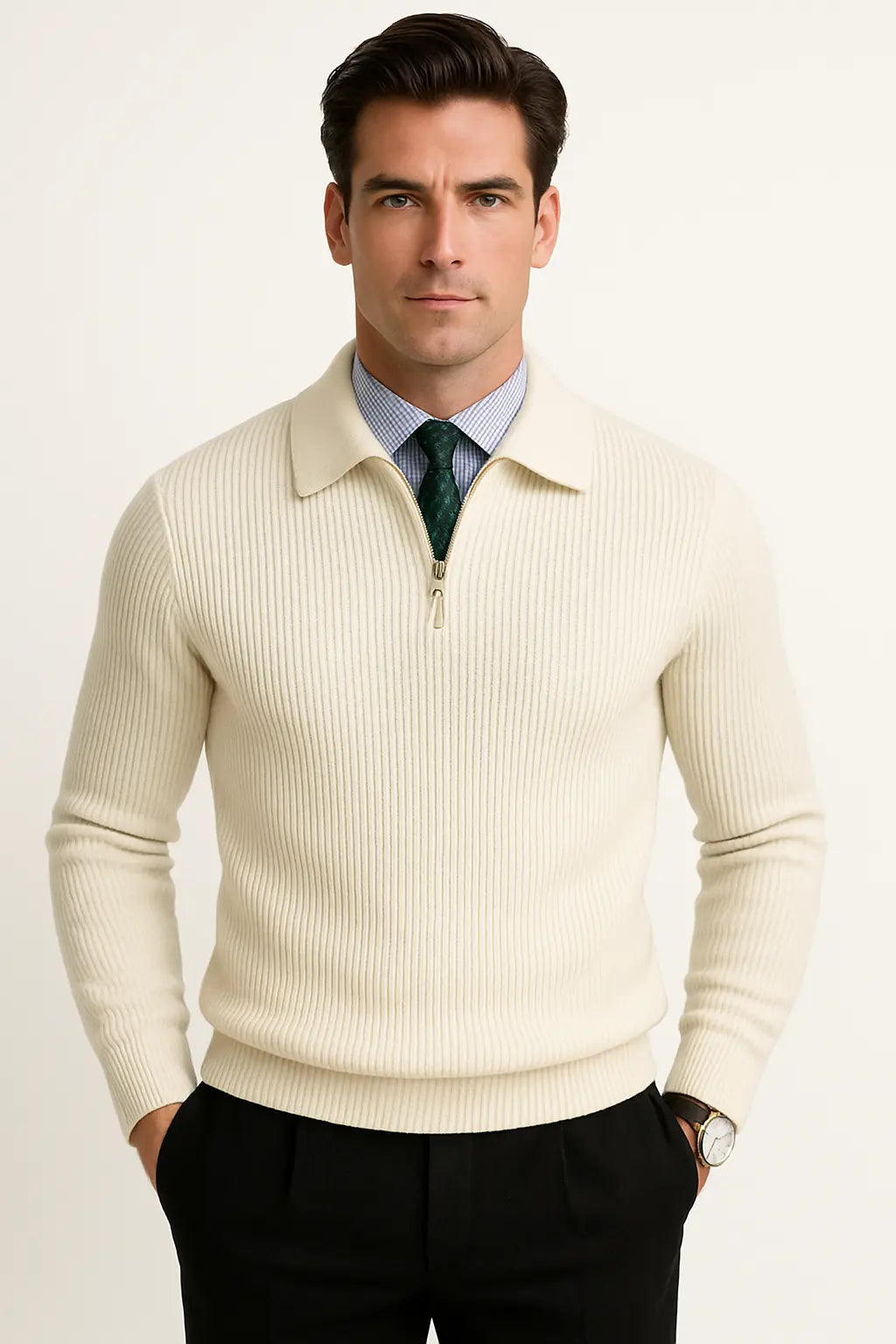 Heren Geribbelde Half-Zip Trui | Old Money