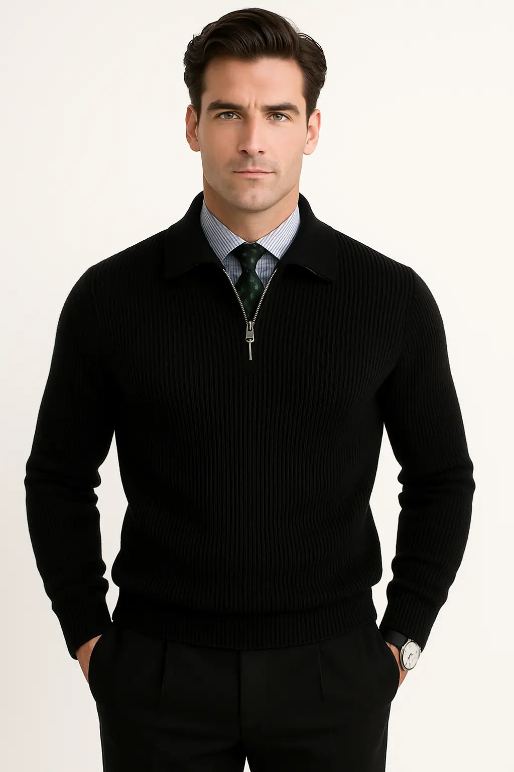 Heren Geribbelde Half-Zip Trui | Old Money