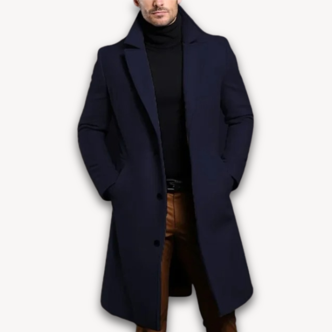 Heren Lange Overjas | Wollen Blenden Slim Fit Design