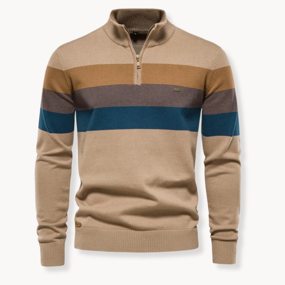 Matteo | Quarter-Zip Trui met Streeppatroon, Gebreide Blend